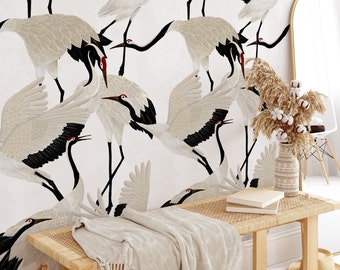 Japanese-inspired Crane Wallpaper - Elegant and Serene Design for Your Home, White Herons Wallpaper