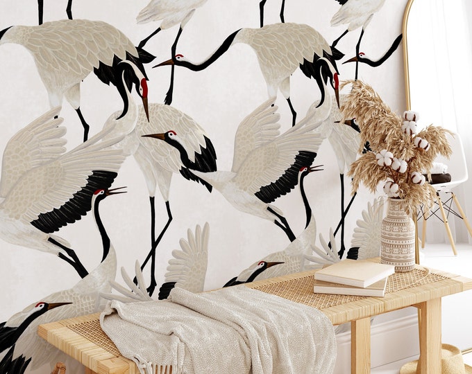 Japanese-inspired Crane Wallpaper - Elegant and Serene Design for Your Home, White Herons Wallpaper