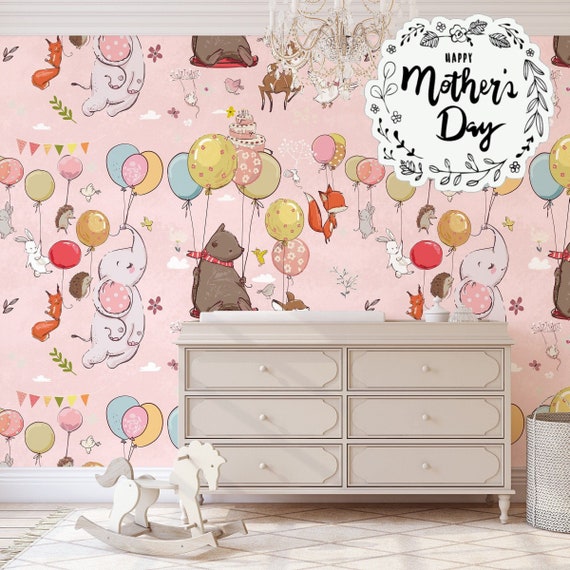 Pink watercolor Pastel Palette poodle wallpaper, Cute Animals Nursery wall decor