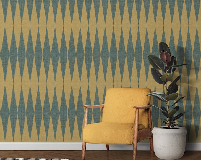 Blue Herringbone Geometric Wallpaper with Minimalist Pattern for Boho Decor, modern home decor abstract wall Art