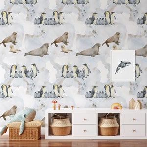 Carta da Parati Animali Polari Camerette Artica con Foche e Pinguini