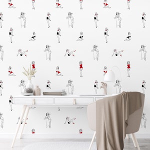 Vintage Pin-Up Girl Wallpaper - Retro Fashion Illustrations for Unique Home Decor, Stylish Wall Art & Vintage Charm