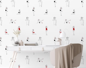 Vintage Pin-Up Girl Wallpaper - Retro Fashion Illustrations for Unique Home Decor, Stylish Wall Art & Vintage Charm