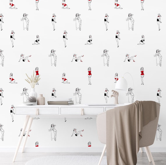 Vintage Pin-Up Girl Wallpaper - Retro Fashion Illustrations for Unique Home Decor, Stylish Wall Art & Vintage Charm