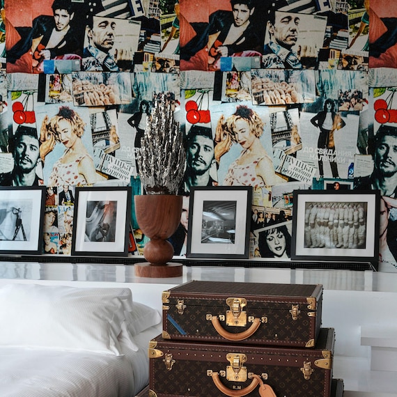 Fashion Collage Wallpaper Urban Editorial Mural with Pop Icons, Faces & Magazine Art for Trendy Room Decor