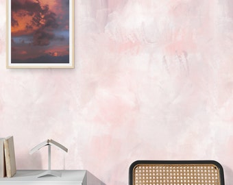Pink Concrete Texture Wallpaper, Soft Venetian Plaster Background Wall Covering, Pink watercolor gradient Wall Art