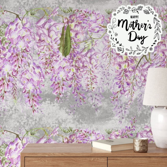 Beautiful Watercolor Wisteria Vine Hanging Wallpaper, Impressionism Blossom Flowers Wall Decor