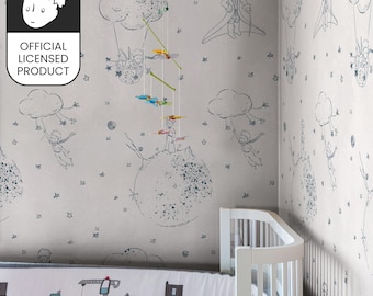 Official Little Prince Sketch Wallpaper - Blue Line Art Pattern for Kids Room & Library Decor