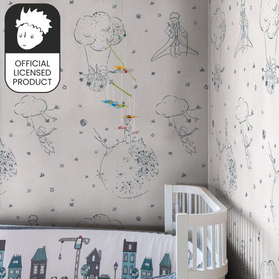 Official Little Prince Sketch Wallpaper - Blue Line Art Pattern for Kids Room & Library Decor