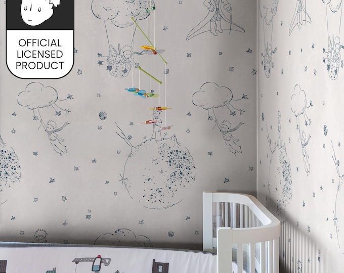 Official Little Prince Sketch Wallpaper - Blue Line Art Pattern for Kids Room & Library Decor