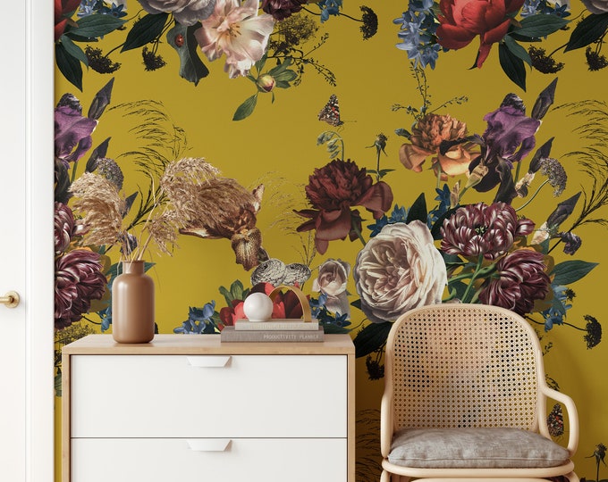 Floral Overlay Dutch Wallpaper for Baroque Decor or Accent Wall, White Peonies Botanical Flowers