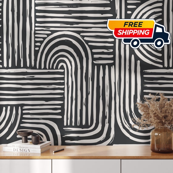 Black and White Abstract Wallpaper, Modern Wallpaper, Geometric Stripes Wall Mural