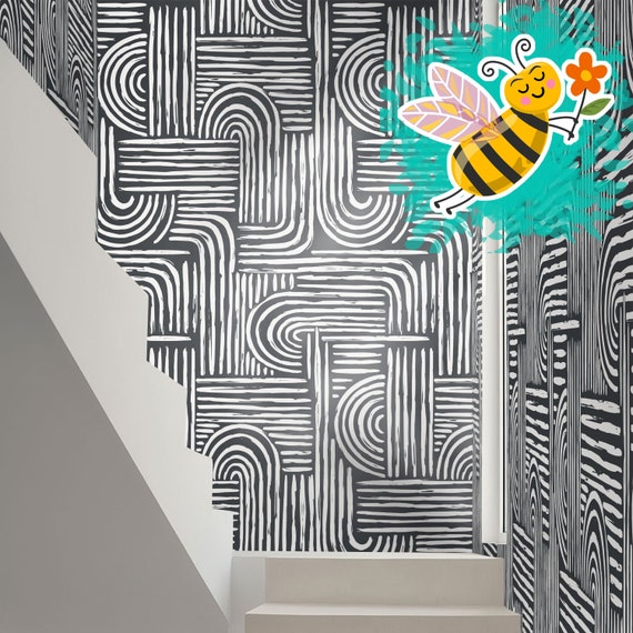 Modern Style Wallpaper with Bold Stripes, Add a Touch of Abstract Sophistication to Your Walls with this Stunning Black and White Wallpaper