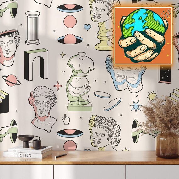 Modern Art Wallpaper, Artistic Wall Mural, Boho Art Wall Art, Funky Wallpaper