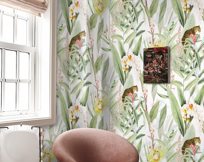 Vintage Tropical Forest with Jaguars and Parrots Wallpaper, Chic Vintage Jungle: A Tropical Paradise for Your Walls