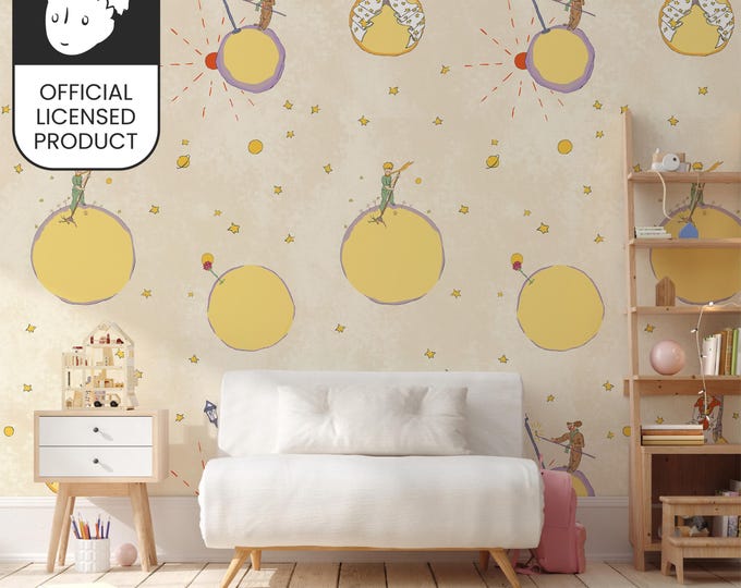 Official Little Prince Planets Characters Wallpaper - Vintage Story Journey Pattern for Kids Room & Study Decor