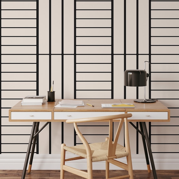 Minimalist Pattern Black and White Modern Wallpaper, Abstract Lines Geometric Simple Stripes Minimal Wall Art