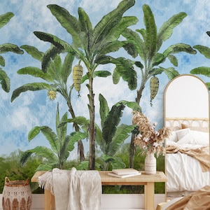Carta da parati vintage Jungle, paesaggio tropicale, grande stampa per decorazioni tropicali