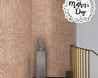 Salmon Cream Soft Grunge Removable Wall Paper in Boho Color Palette, Graffiti Wall Decor Danish Pastel Tones