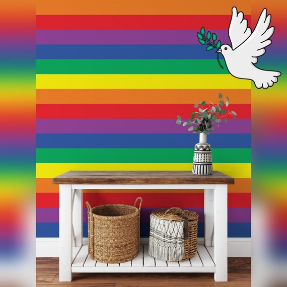 LGBTQ Pride Rainbow Wallpaper, Flag Vertical Stripes Wall Decor