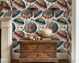 Colorful Umbrella Wallpaper - Vibrant Artistic Design for Eclectic Home Decor & Unique Wall Art
