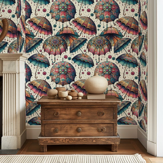 Colorful Umbrella Wallpaper - Vibrant Artistic Design for Eclectic Home Decor & Unique Wall Art