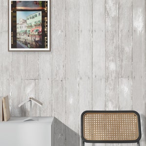 Carta da parati Effetto Legno grezzo Grigio, Stile Boiserie di assi di legno Shabby Chic