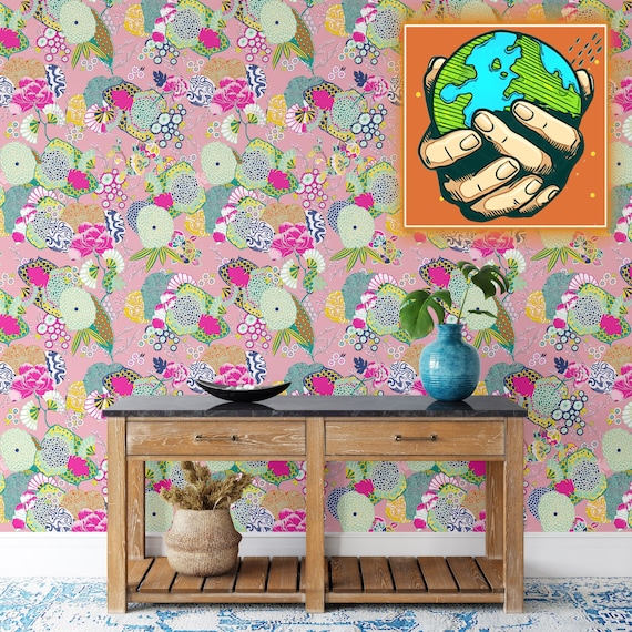 Retro 70s Preppy Wallpaper, Aesthetic Floral Flowers Wall Decor, Posh Wall Art