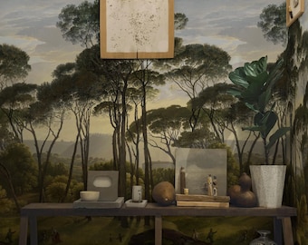 Victorian Vintage Tree Landscape Wallpaper - Elegant Vintage Wall Decor, Watercolor Color Palette for Home & Office