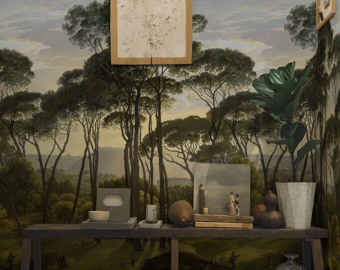 Victorian Vintage Tree Landscape Wallpaper - Elegant Vintage Wall Decor, Watercolor Color Palette for Home & Office