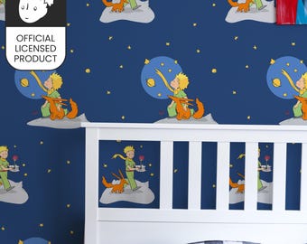 Official Little Prince Rose Fox Care Wallpaper - Deep Blue Love Story Pattern for Kids Room & Nursery Decor