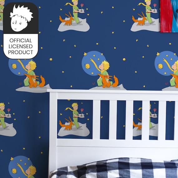 Official Little Prince Rose Fox Care Wallpaper - Deep Blue Love Story Pattern for Kids Room & Nursery Decor