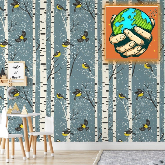 Woodland Birch Nursery Wallpaper, Birches Forest Children Wall Decor