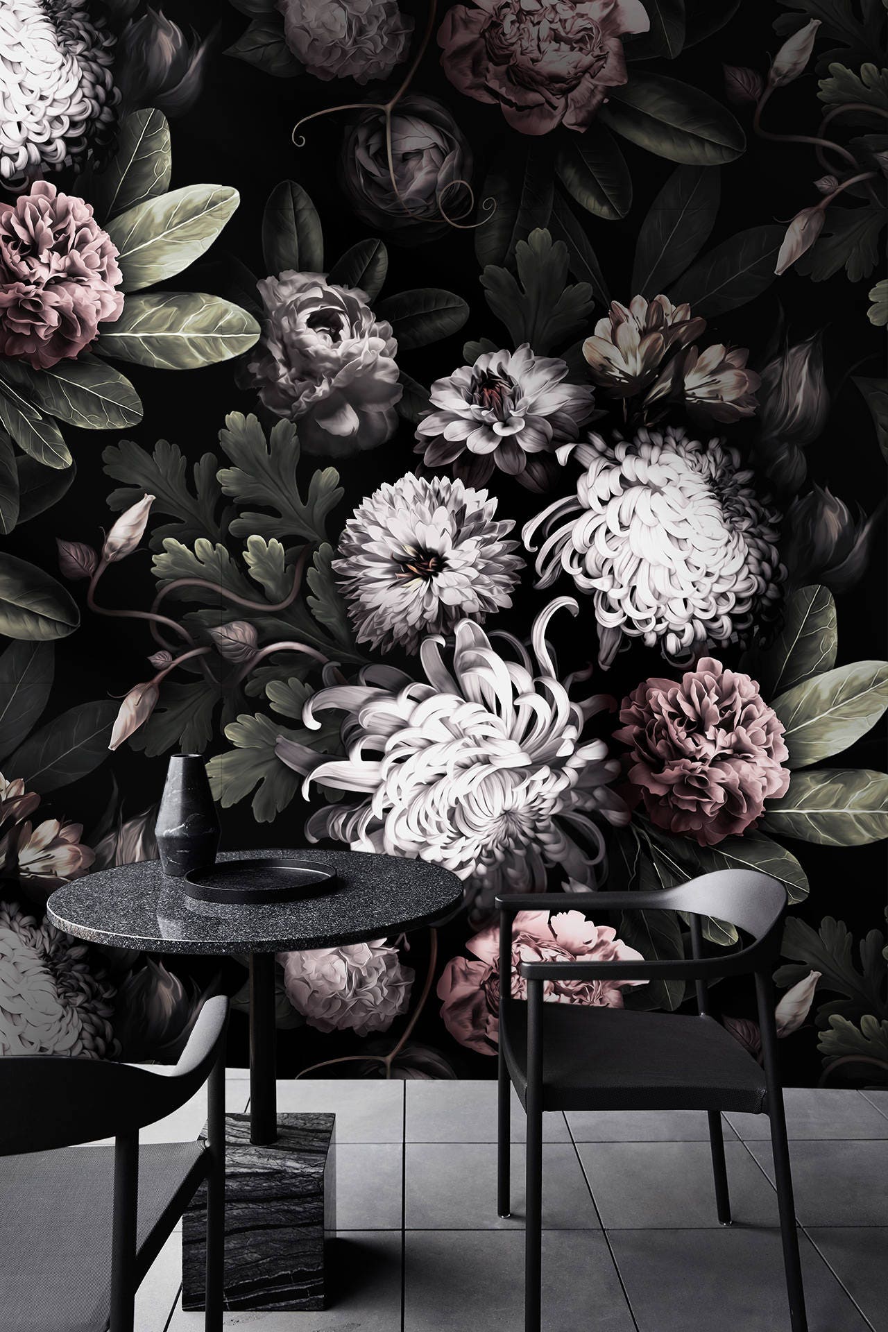 black floral wallpaper for walls