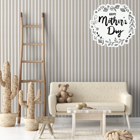 Light Brown Striped Wallpaper, Kids Room Wall Art, Brown and White Simple Stripes Roll