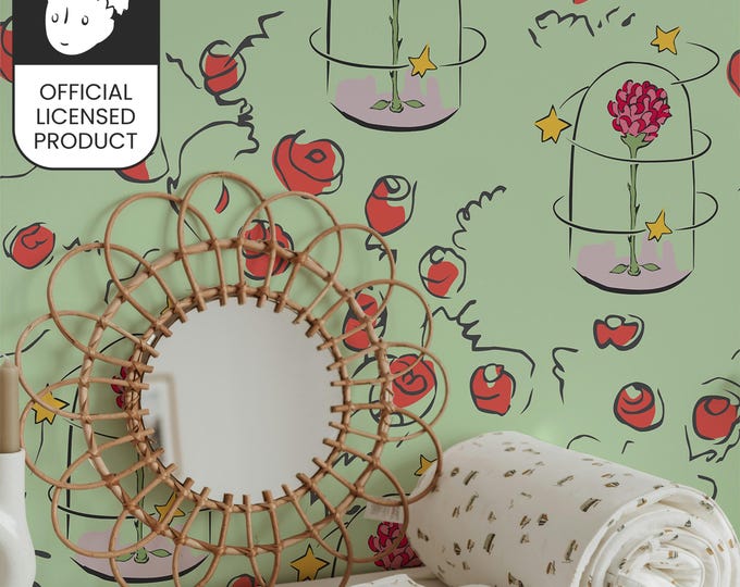 Official Little Prince Rose Protection Freedom Wallpaper - Green Philosophy Pattern for Kids Room & Nursery Decor