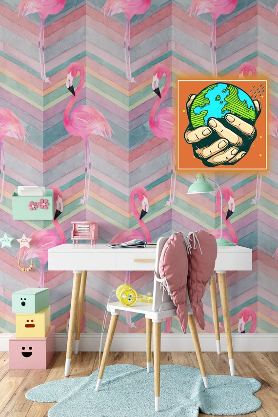Nursery Rainbows with Flamingos Wallpaper for Kids Room Decor