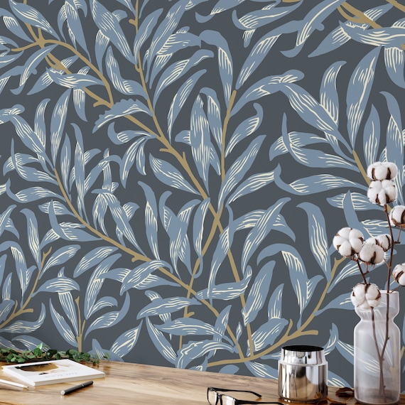 Arts and Crafts Foliage Wallpaper, Willow Bough Art Nouveau Cottagecore Decor, Vintage Nature Boho Wall Art