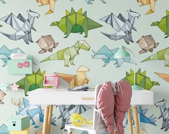 Origami Dinosaur Kids wallpaper, Baby Boy Room colorful dino for Kids Decor