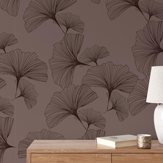 Ginkgo Leaf Wallpaper | Brown Botanical Wall Decor | Elegant Nature Pattern for Living Room & Bedroom | Modern Floral Design