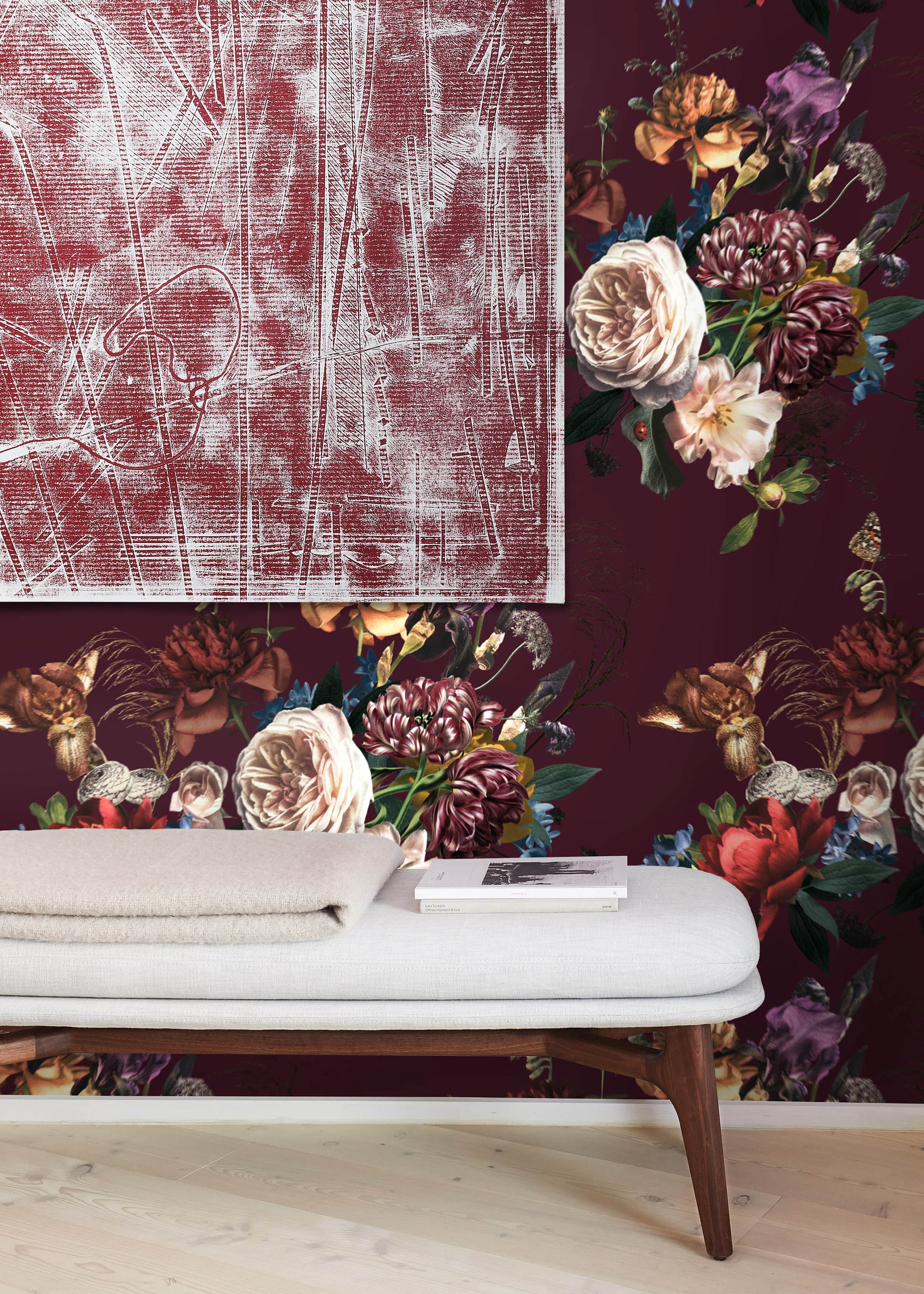 Large Dutch Floral Print Wallpaper for Modern Home Decor or Accent Wall