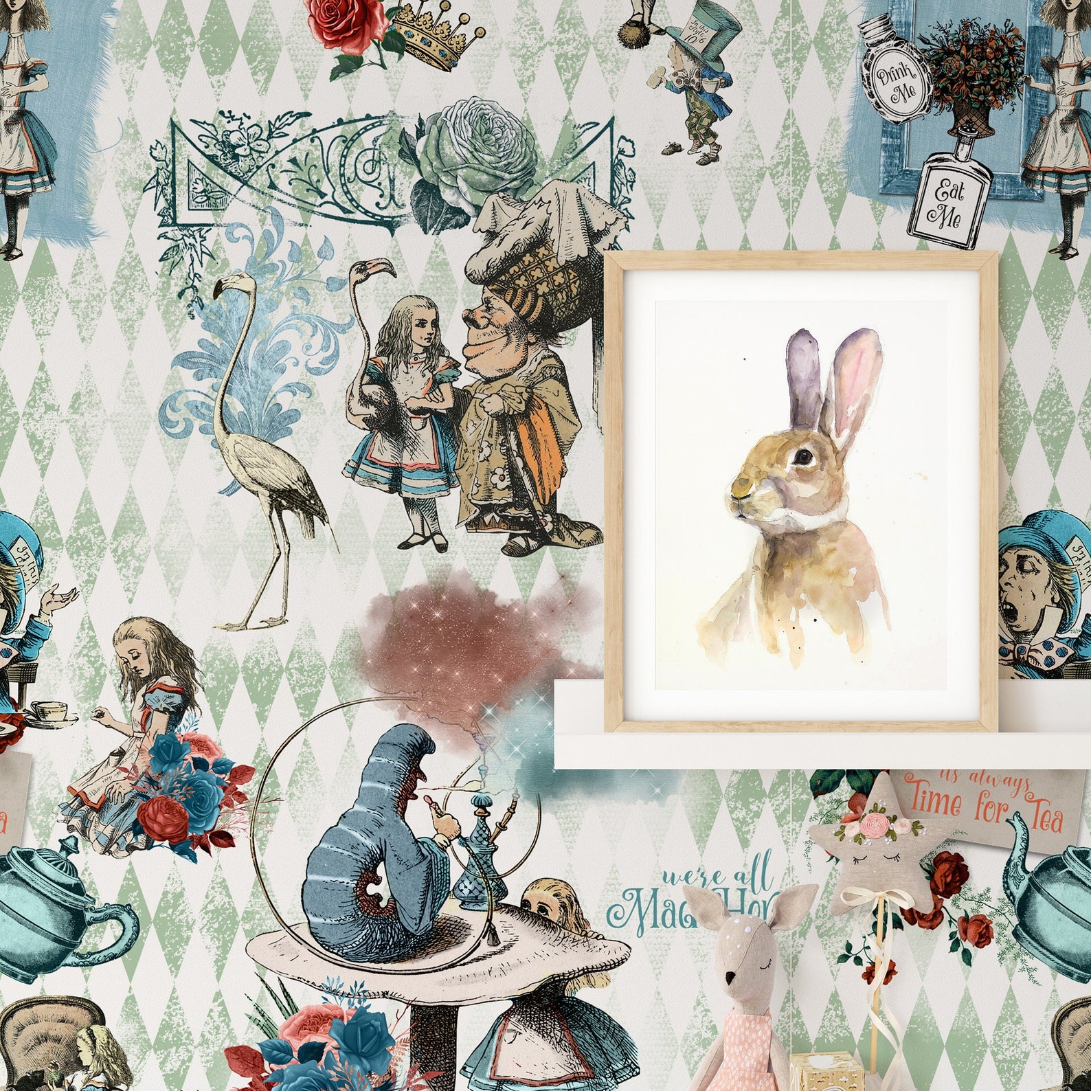 Alice in Wonderland Wallpaper Alice Wall Mural Whimsical Art - Etsy
