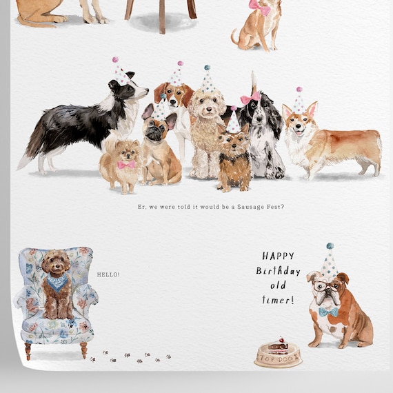 Watercolor Cute Dogs Wallpaper, Dog Puppies Wall Decor, Doggie Lovely Pets Wall Art