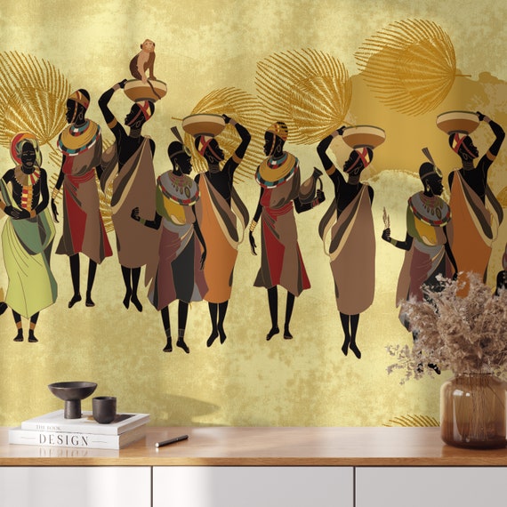 African Tribe Women Wallpaper, Masai Savannah Woman Wall art