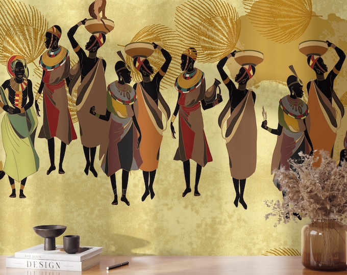 African Tribe Women Wallpaper, Masai Savannah Woman Wall art