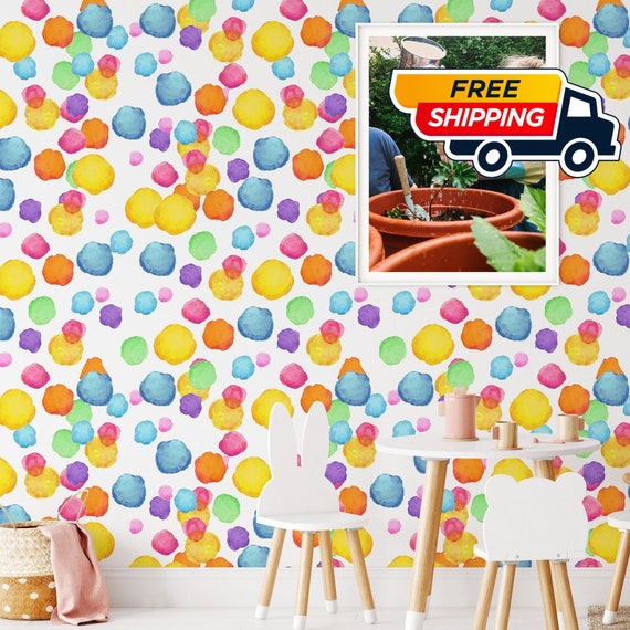 Colorful Bubbles removable wallpaper, Watercolor wall mural, Splash wall decor