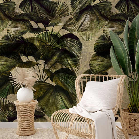 Green Tropical Foliage Wallpaper - Bring the Tropics Indoors, Nature-Inspired Decor, Removable Wall Mural, Fresh Home Aesthetic