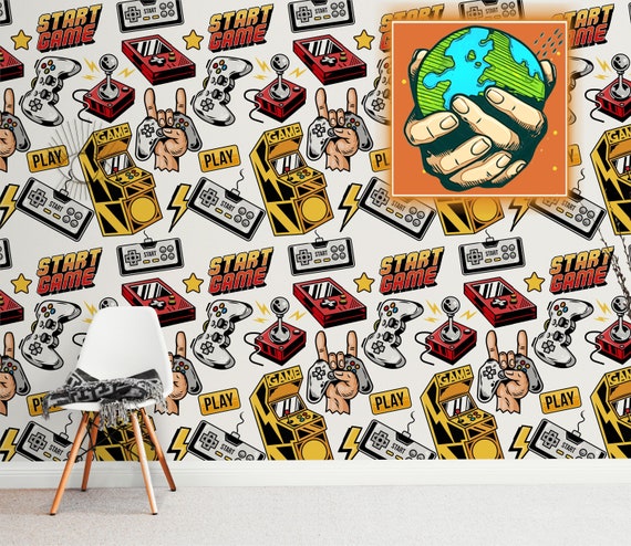 Retro Game Wallpaper for Kid's Room Decor, Video Games Wall Art