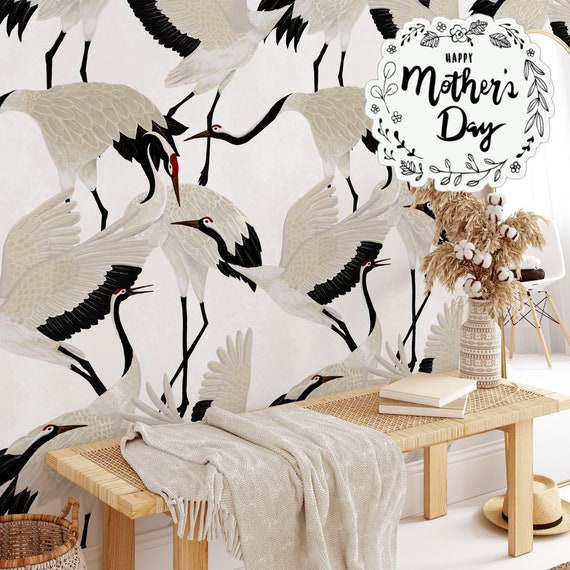 Japanese-inspired Crane Wallpaper - Elegant and Serene Design for Your Home, White Herons Wallpaper