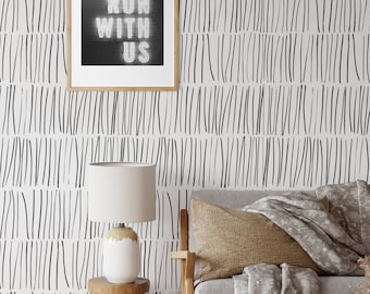 Minimalist Black and White Modern Wallpaper, Abstract Lines Wall Decoration, Geometric Simple Stripes Minimal Wall Art